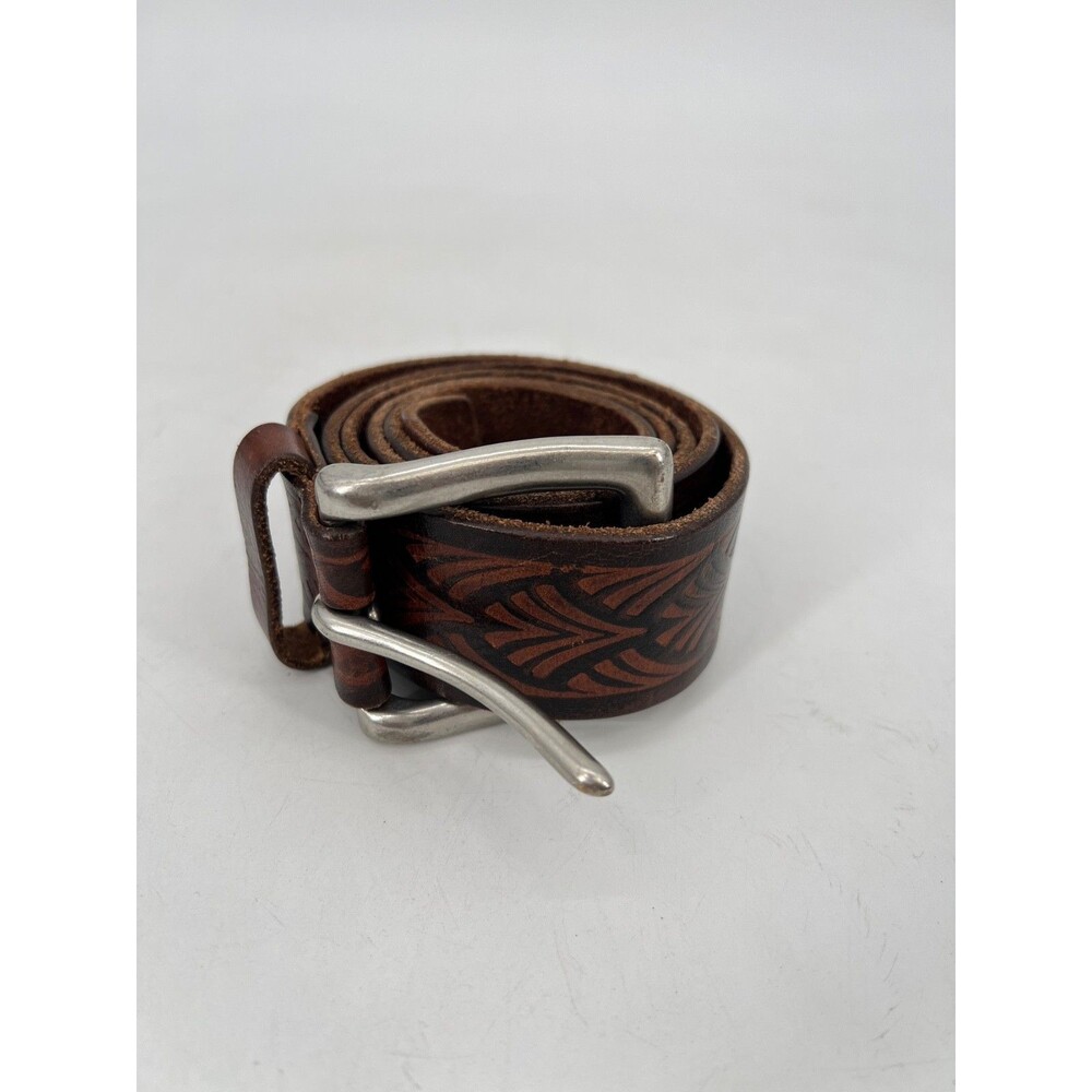True Vtg 90s GAP Belt Made in USA Mens Size 34 Brown Leather Brass Buckle EUC